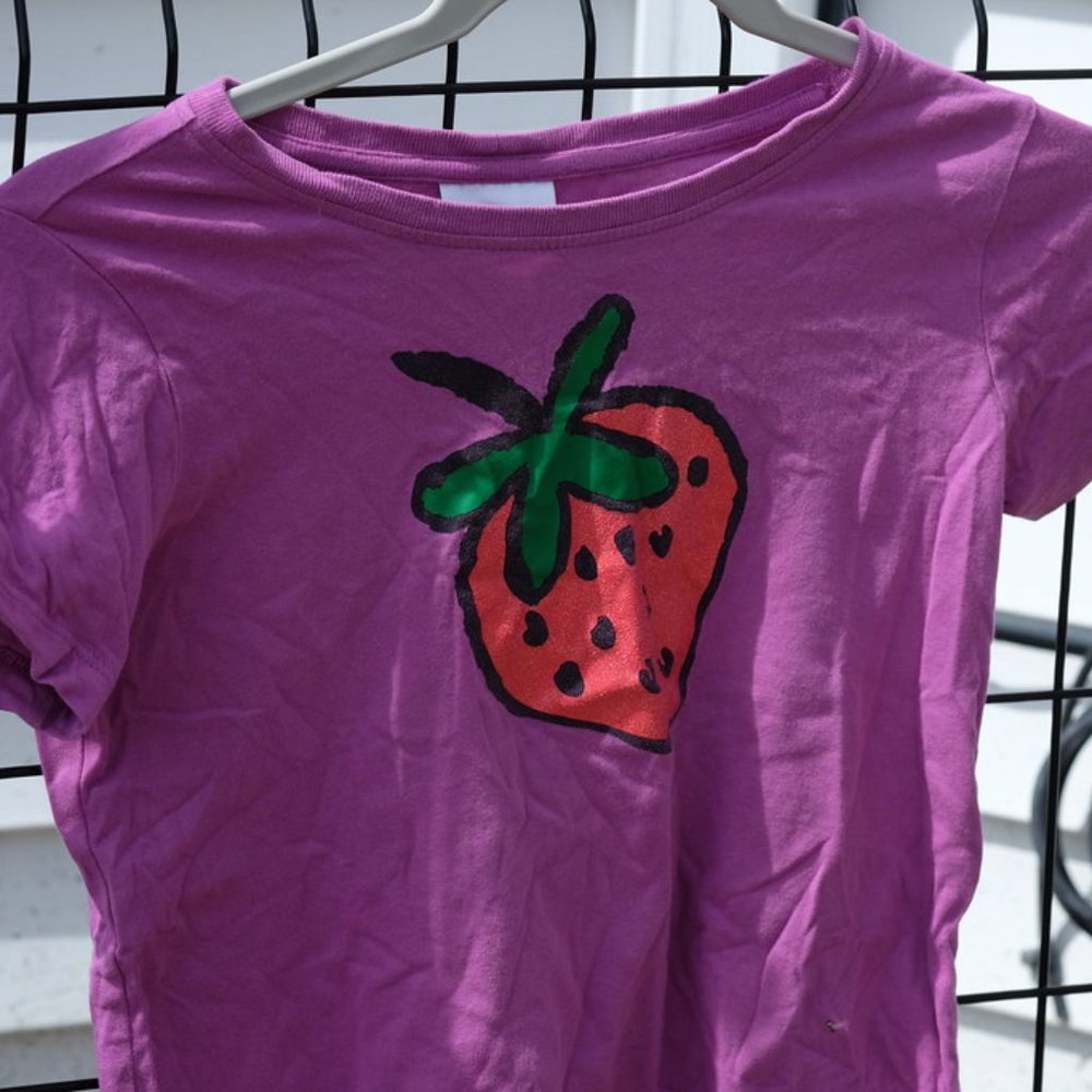 Hanna Andersson 130 CM Purple Strawberry Soft Tshirt Free red shorts!